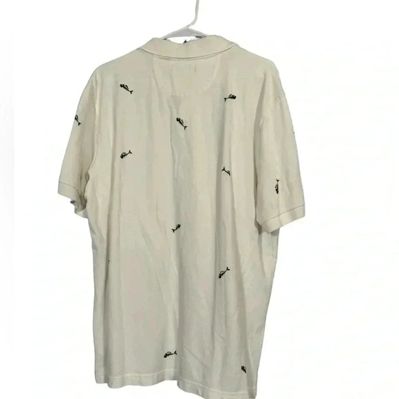 Chaps Mens White Size XL Short Sleeve Collared Polo Shirt Fishbone Print - Picture 8 of 11